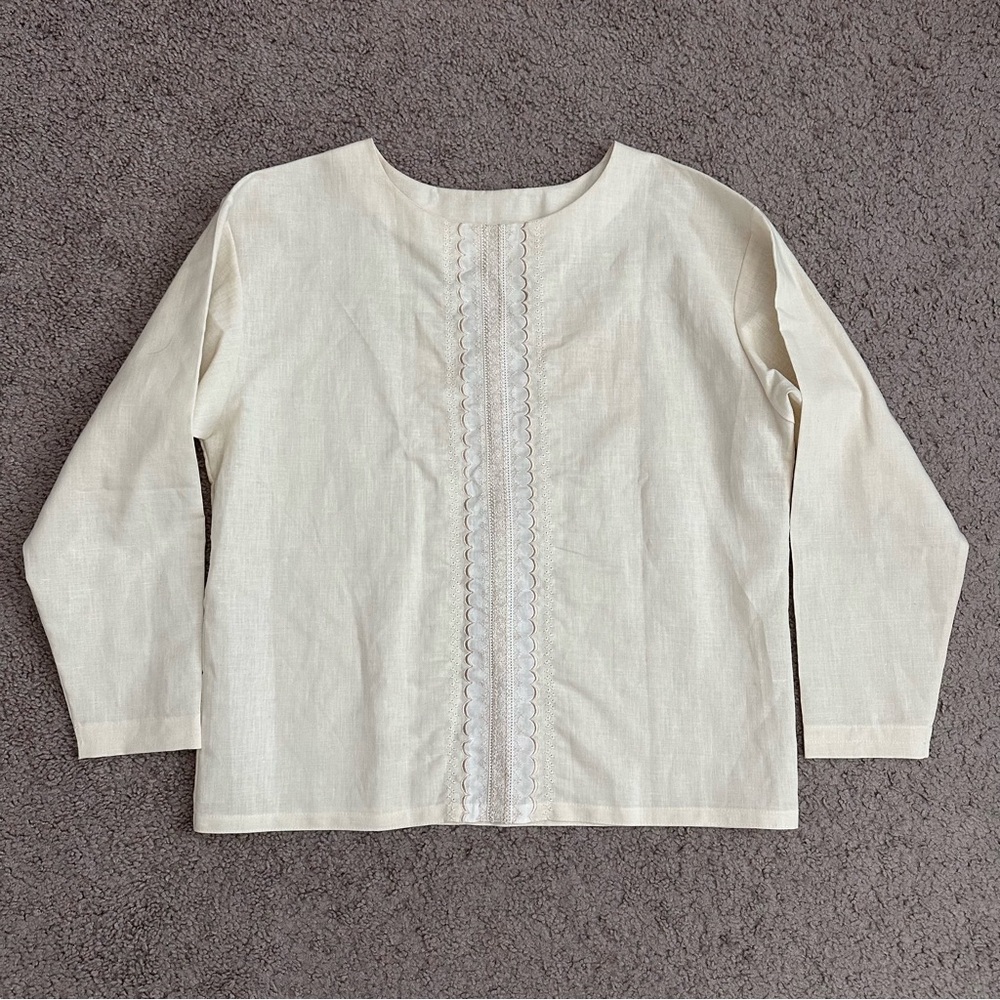Cream Long Sleeve Tunic Top Lace Front Womens